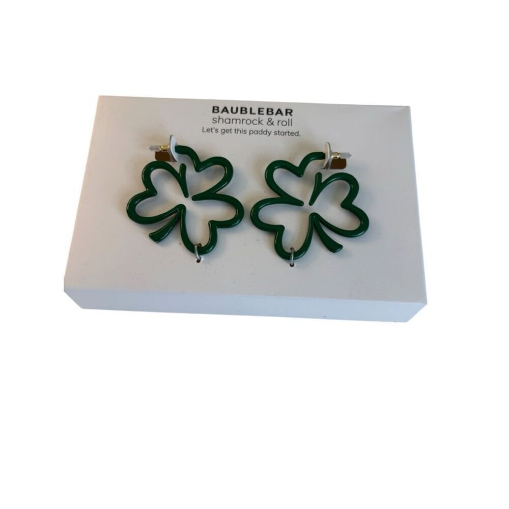 Shamrock & Roll Green Enamel Open Frame Earrings.
